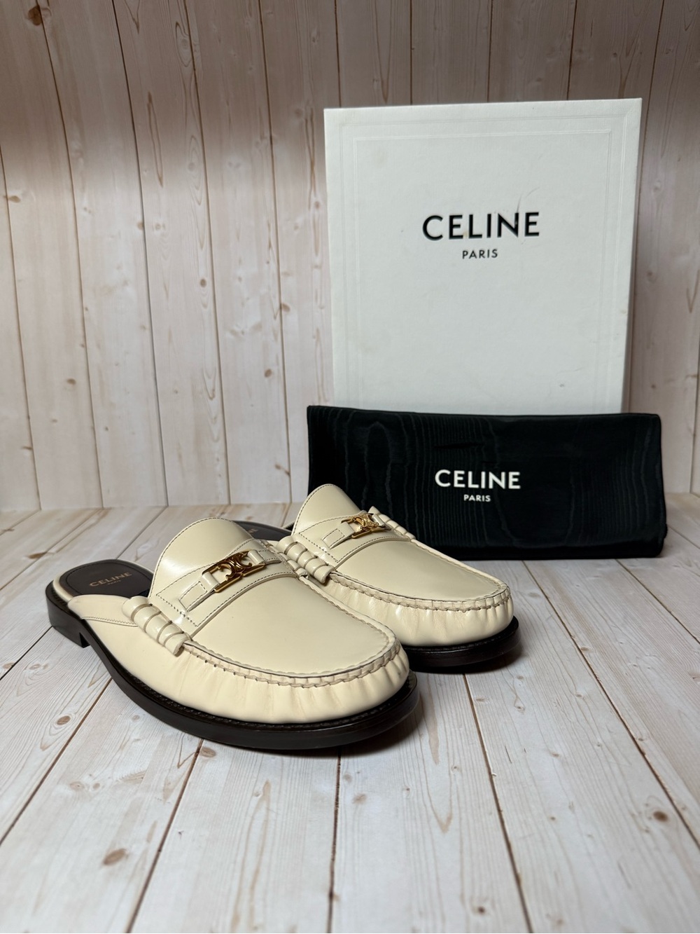 Celine Luco Leather Mule Loafer Milk Sz 37.5 / 7.5
